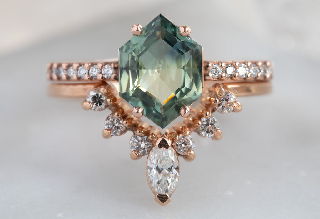The Willow Ring with a Hexagon-Cut Green Sapphire