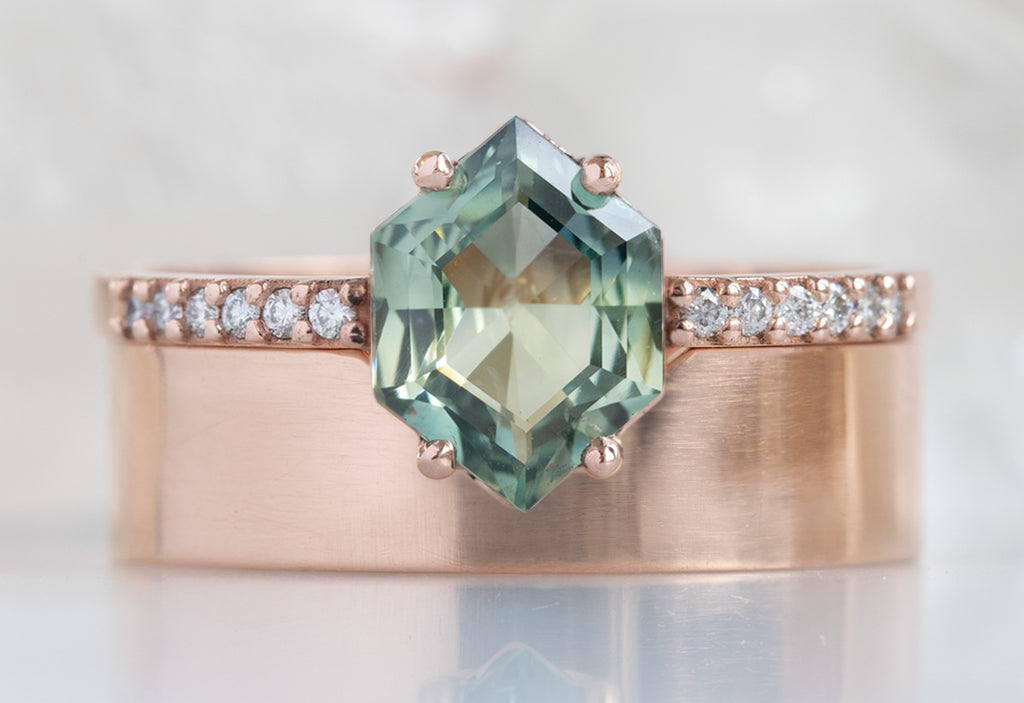 The Willow Ring with a Hexagon-Cut Green Sapphire