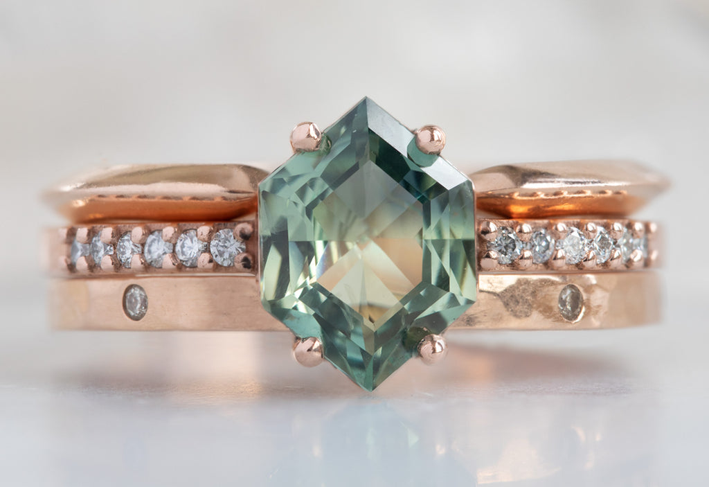 The Willow Ring with a Hexagon-Cut Green Sapphire