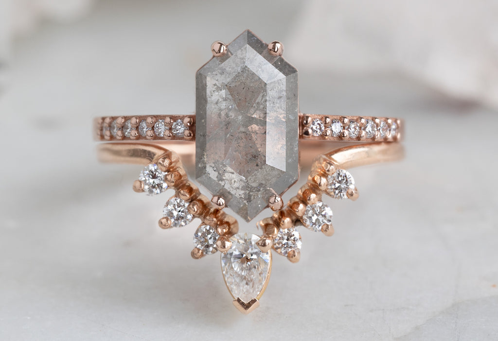 The Willow Ring with a Salt + Pepper Hexagon Diamond