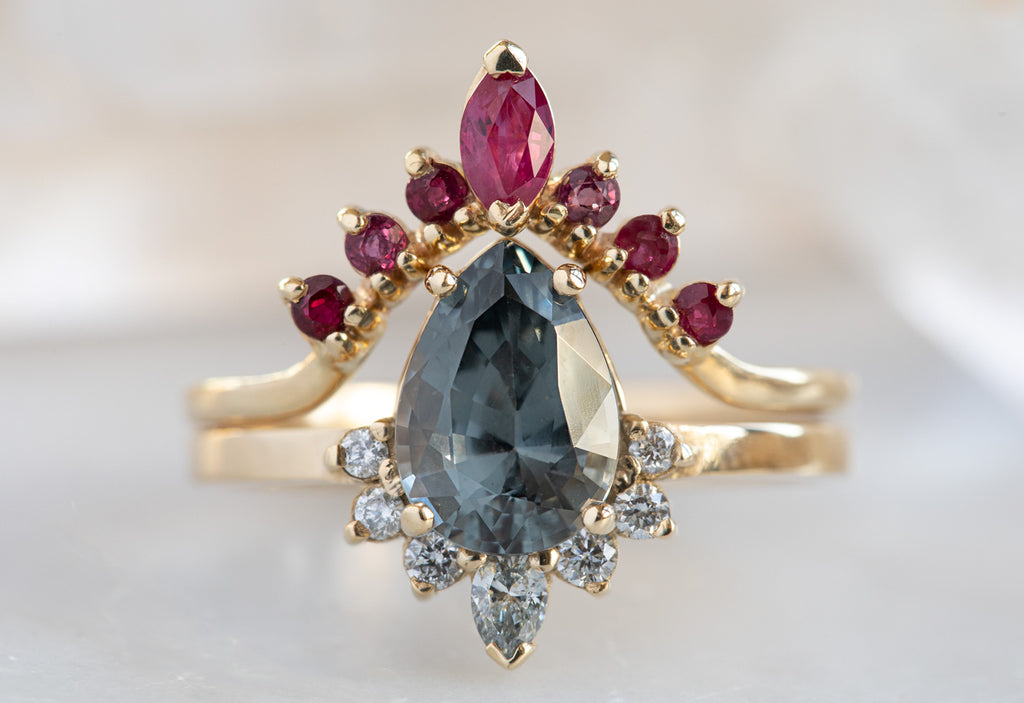 The Aster Ring with a Pear Cut Grey Spinel