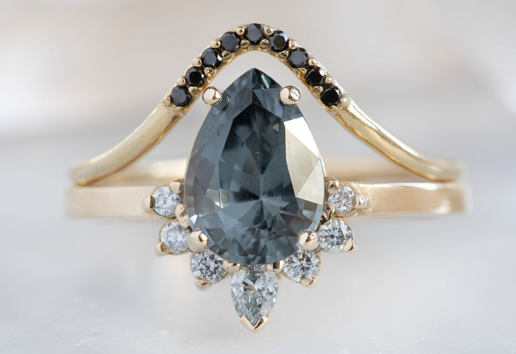 The Aster Ring with a Pear Cut Grey Spinel