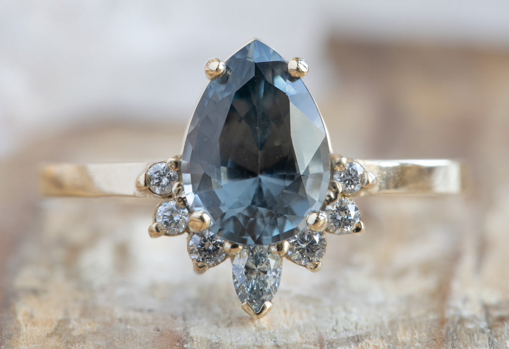 The Aster Ring with a Pear Cut Grey Spinel