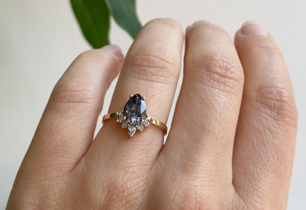 The Aster Ring with a Pear Cut Grey Spinel