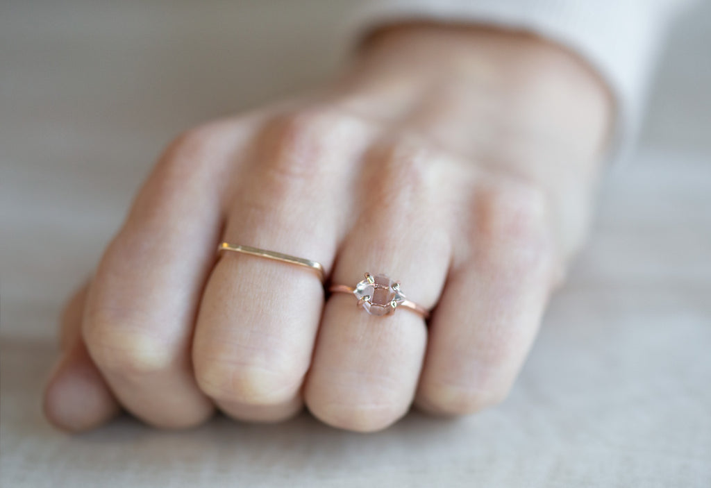 Herkimer Diamond Ring on model-Rose Gold Filled