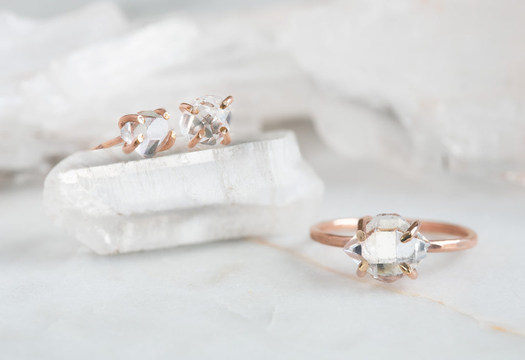 Herkimer Diamond Stud Earrings and Ring