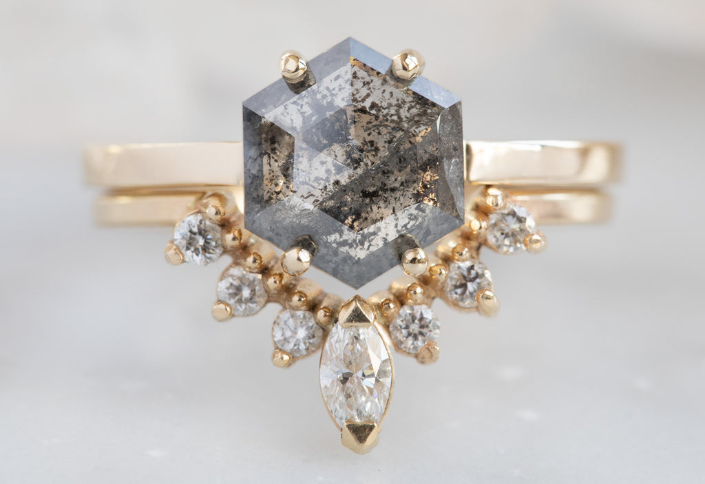 Hexagon Cut Black Diamond Engagement Ring
