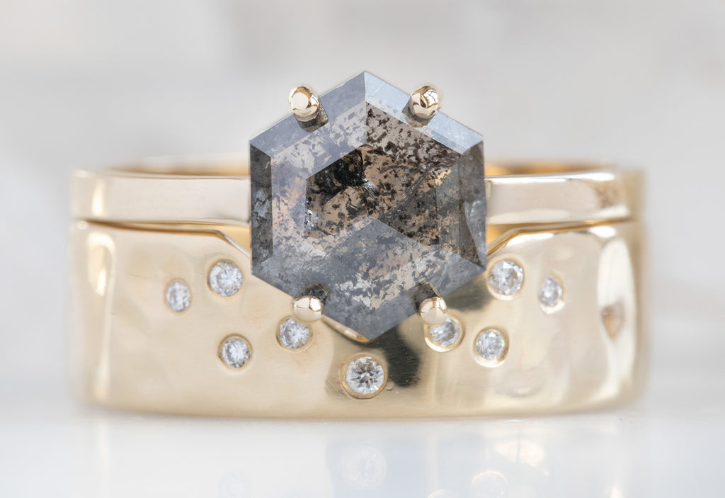 Hexagon Cut Black Diamond Engagement Ring