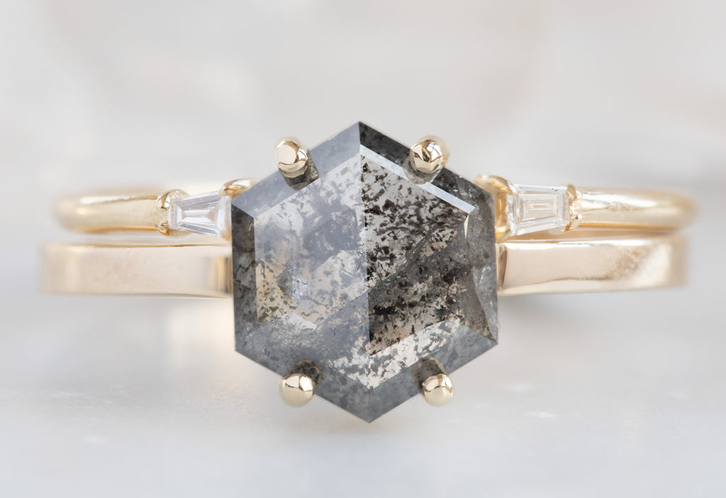 Hexagon Cut Black Diamond Engagement Ring