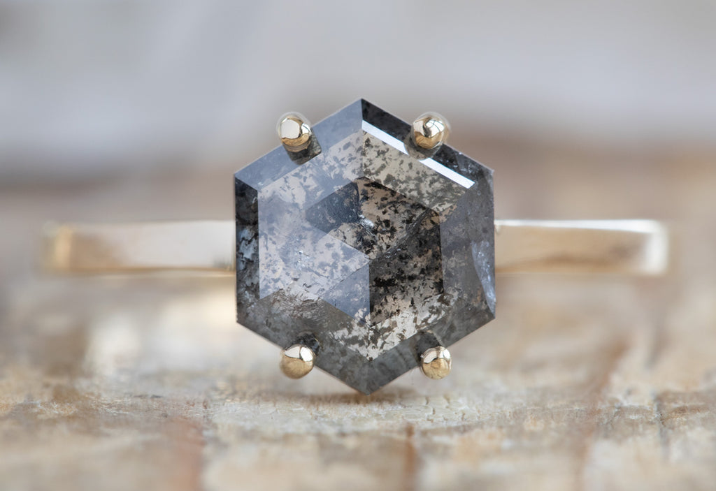 Hexagon Cut Black Diamond Engagement Ring