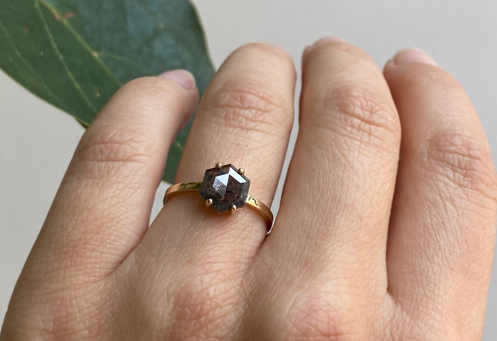 Hexagon Cut Black Diamond Engagement Ring
