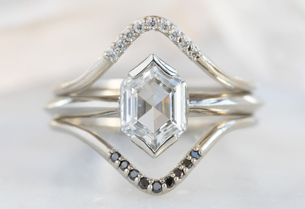 The Sage Ring with a Hexagon-Cut White Diamond