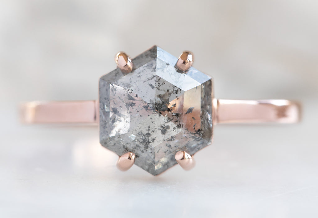 One Of A Kind Salt + Pepper Hexagon Diamond Engagement Ring