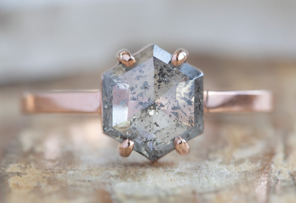 One Of A Kind Salt + Pepper Hexagon Diamond Engagement Ring
