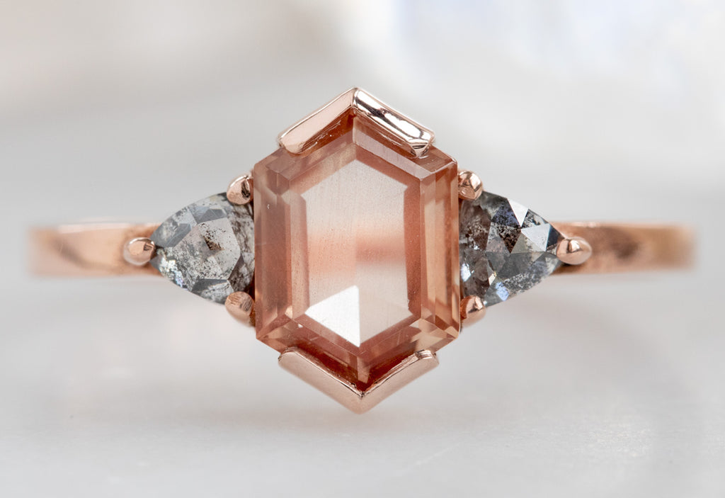 Three-Stone Hexagon-Cut Sunstone Engagement Ring