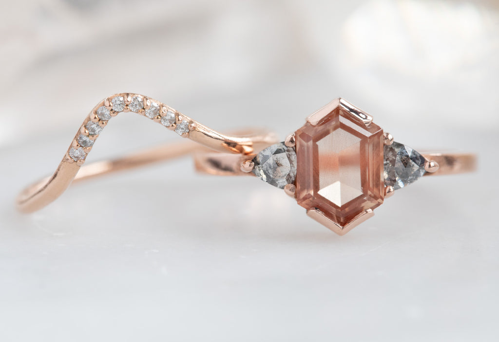 Three-Stone Hexagon-Cut Sunstone Engagement Ring