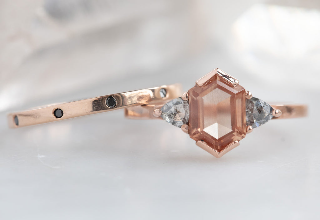 Three-Stone Hexagon-Cut Sunstone Engagement Ring