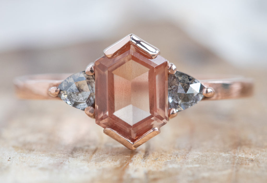 Three-Stone Hexagon-Cut Sunstone Engagement Ring