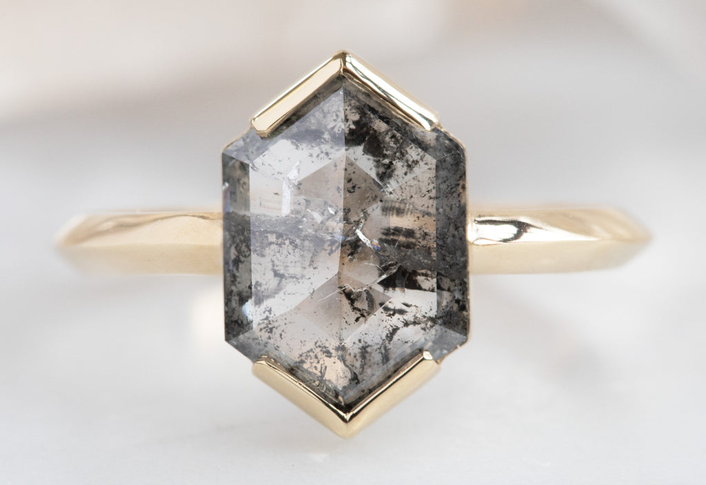 The Sage Ring with a Salt + Pepper Hexagon Diamond