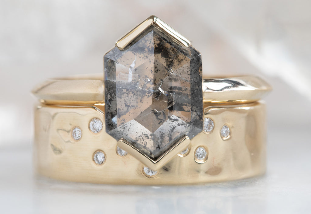 The Sage Ring with a Salt + Pepper Hexagon Diamond