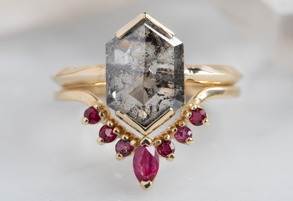 The Sage Ring with a Salt + Pepper Hexagon Diamond