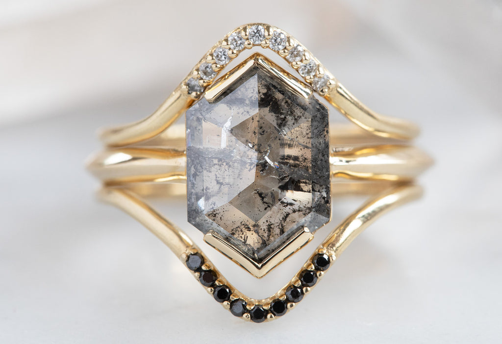 The Sage Ring with a Salt + Pepper Hexagon Diamond