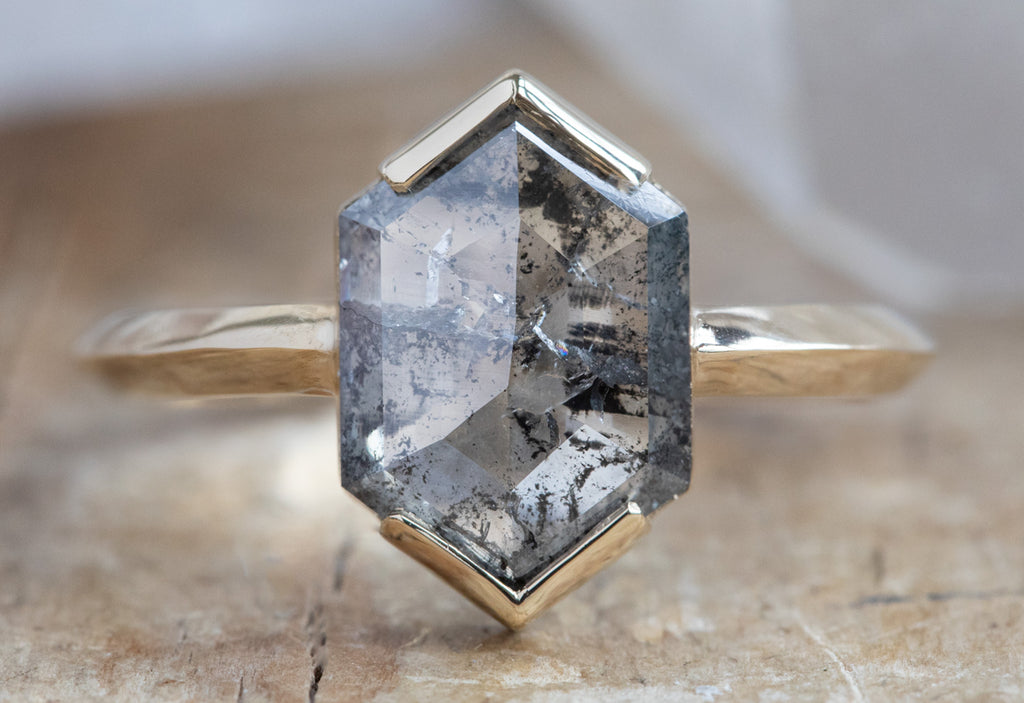 The Sage Ring with a Salt + Pepper Hexagon Diamond