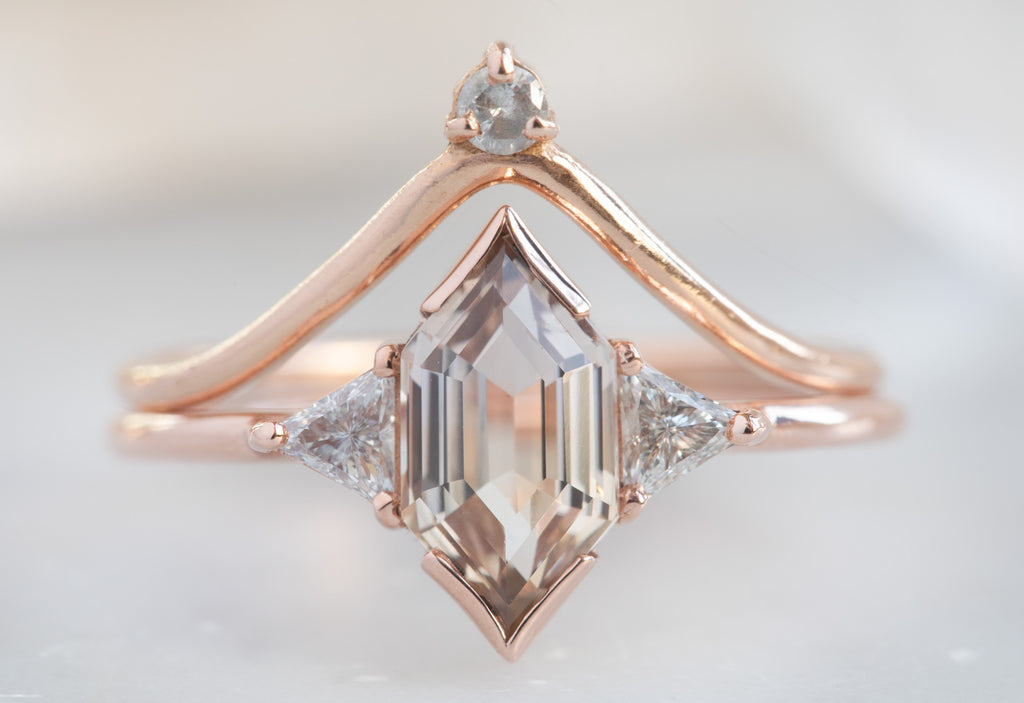 The Jade Ring with a Hexagon Cut Peach Sapphire 