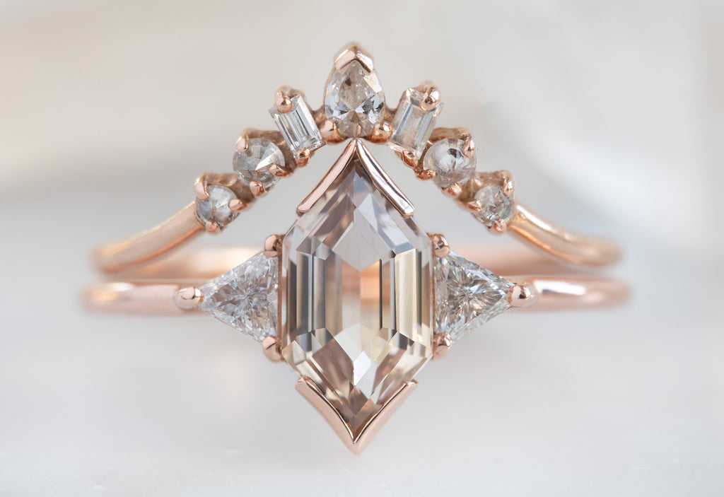 The Jade Ring with a Hexagon Cut Peach Sapphire 