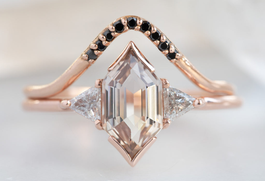 The Jade Ring with a Hexagon Cut Peach Sapphire 