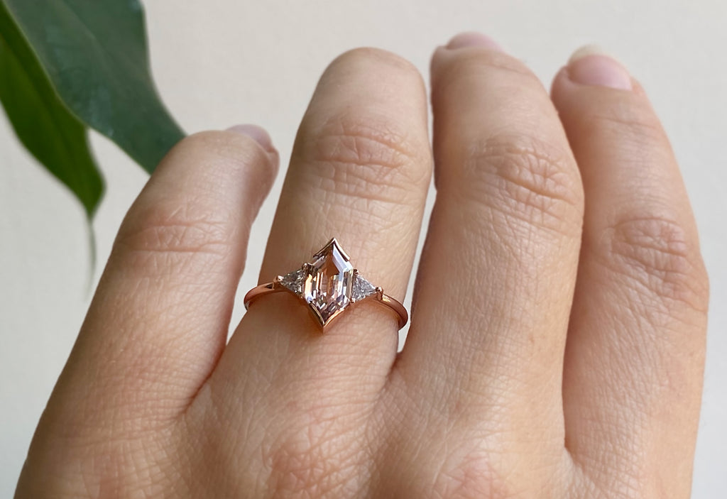 The Jade Ring with a Hexagon Cut Peach Sapphire 