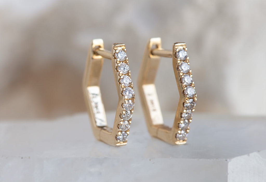 Pavé Diamond Hexagon Hoops standing straight up