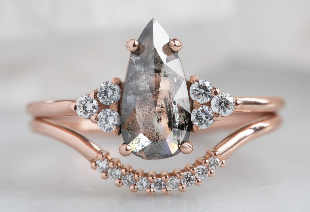 The Ivy Ring with a Salt & Pepper Pear-Shaped Diamond