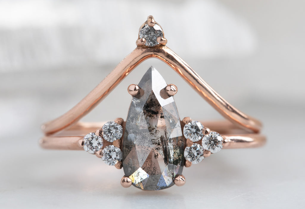 The Ivy Ring with a Salt & Pepper Pear-Shaped Diamond