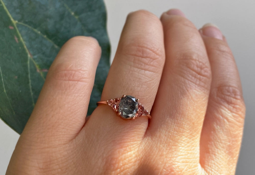 The Ivy with an Oval Cut Grey Diamond + Sunstones