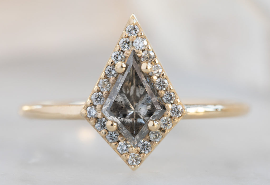 The Dahlia Ring with a Kite-Shaped Salt + Pepper Diamond