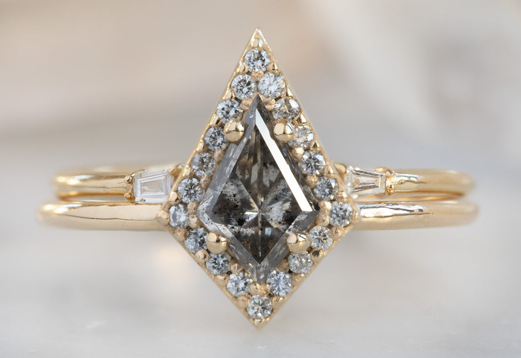 The Dahlia Ring with a Kite-Shaped Salt + Pepper Diamond