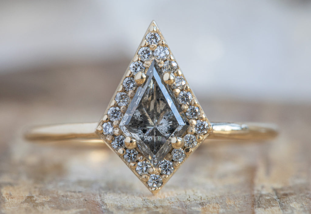 The Dahlia Ring with a Kite-Shaped Salt + Pepper Diamond