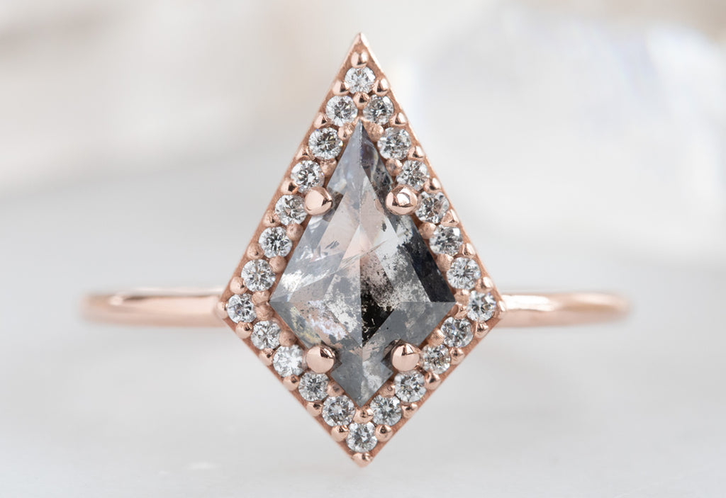 Kite-Shaped Salt + Pepper Diamond Engagement Ring with Halo
