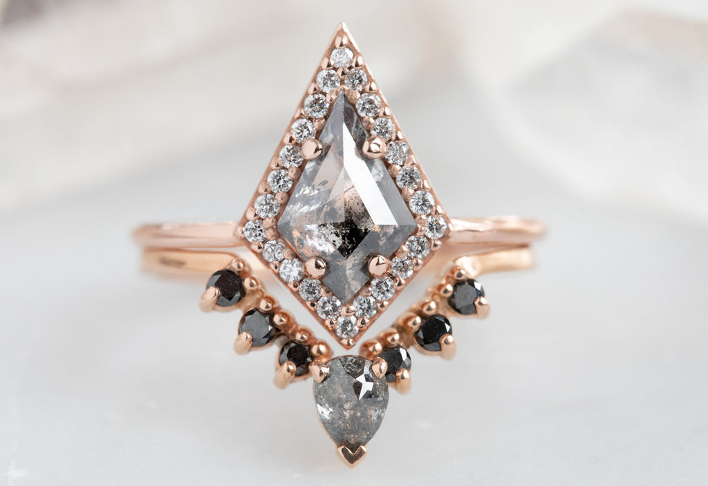 Kite-Shaped Salt + Pepper Diamond Engagement Ring with Halo