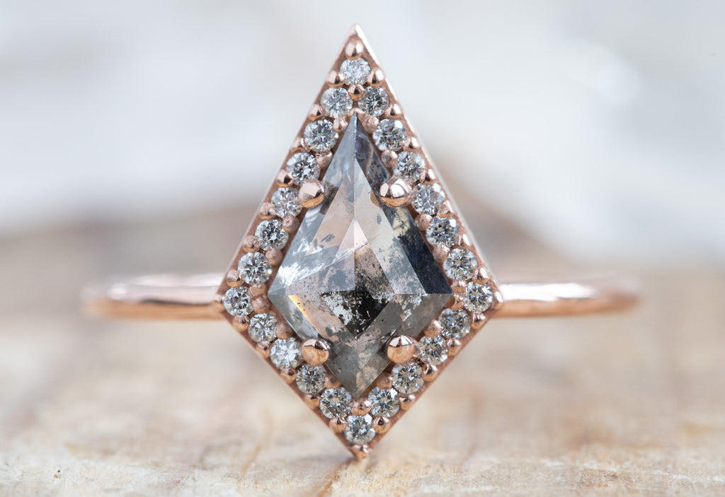 Kite-Shaped Salt + Pepper Diamond Engagement Ring with Halo