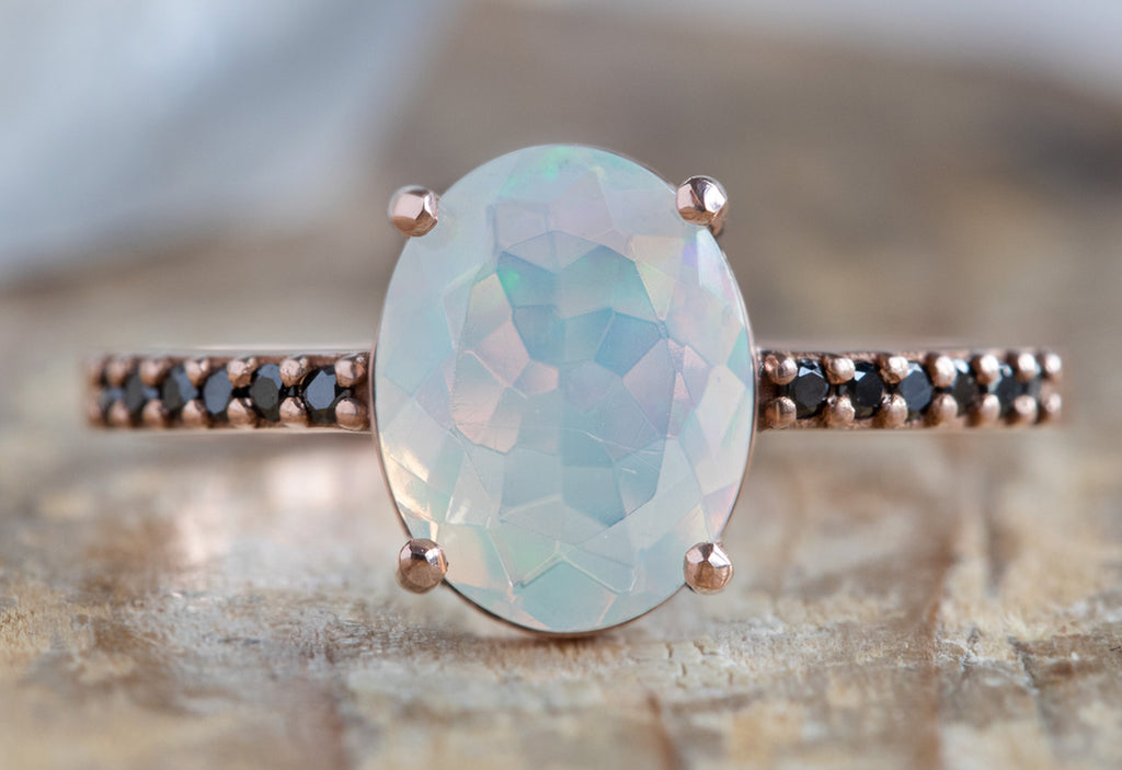 Australian Opal + Black Diamond Pavé Engagement Ring