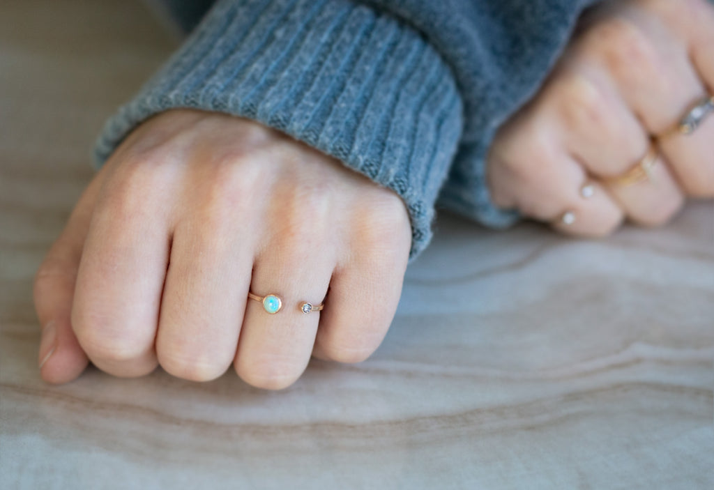 Open Cuff Diamond + Opal Ring