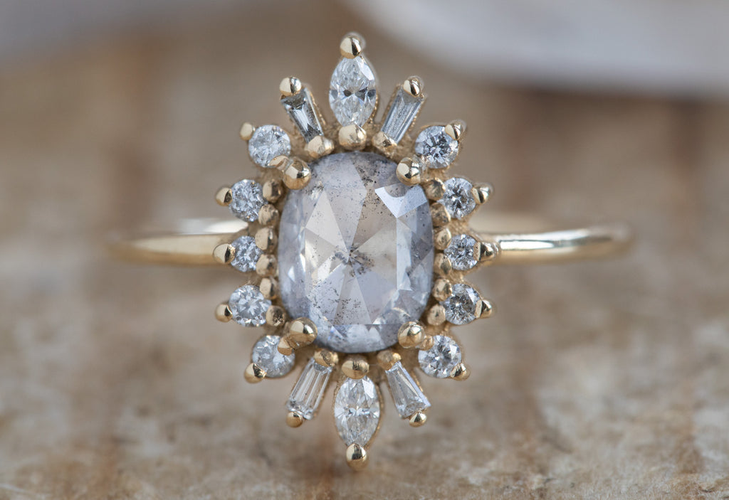 The Camellia Ring with an Opalescent Diamond