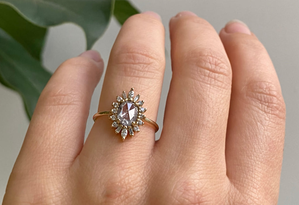 The Camellia Ring with an Opalescent Diamond