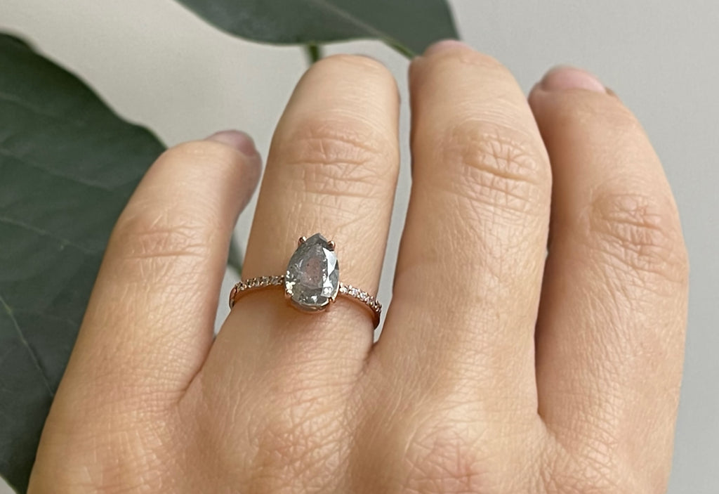 The Willow Ring with a Grey Pear-Cut Diamond