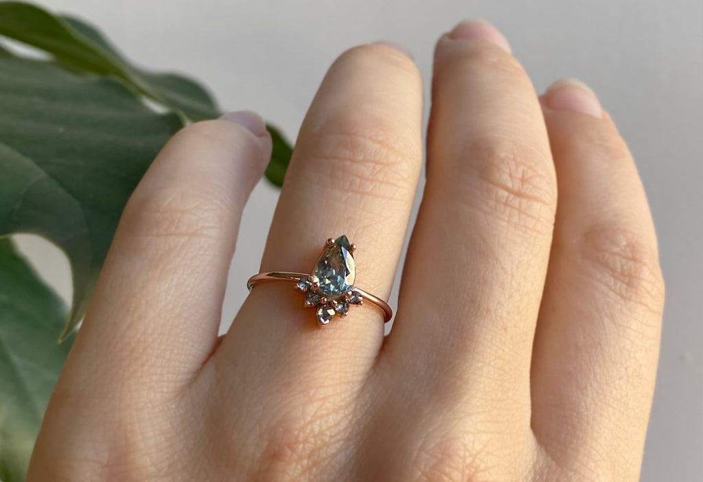 The Aster Ring with a Pear-Cut Sapphire