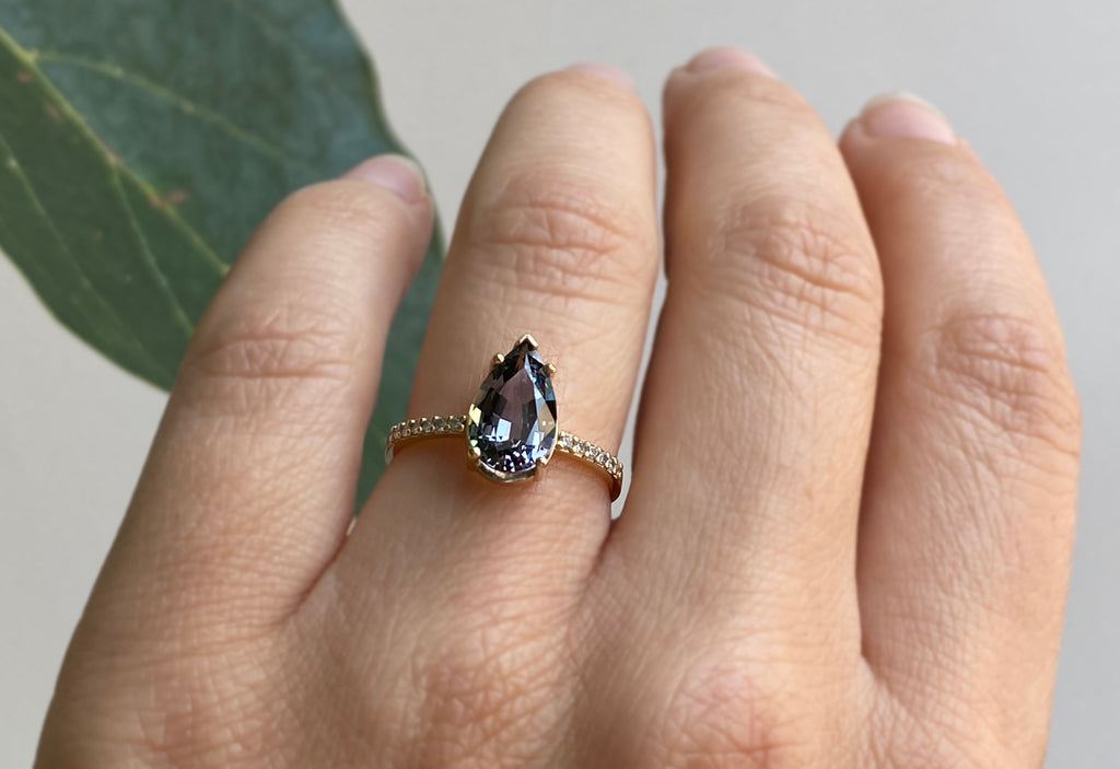Pear Cut Tanzanite Engagement Ring with Pavé Band