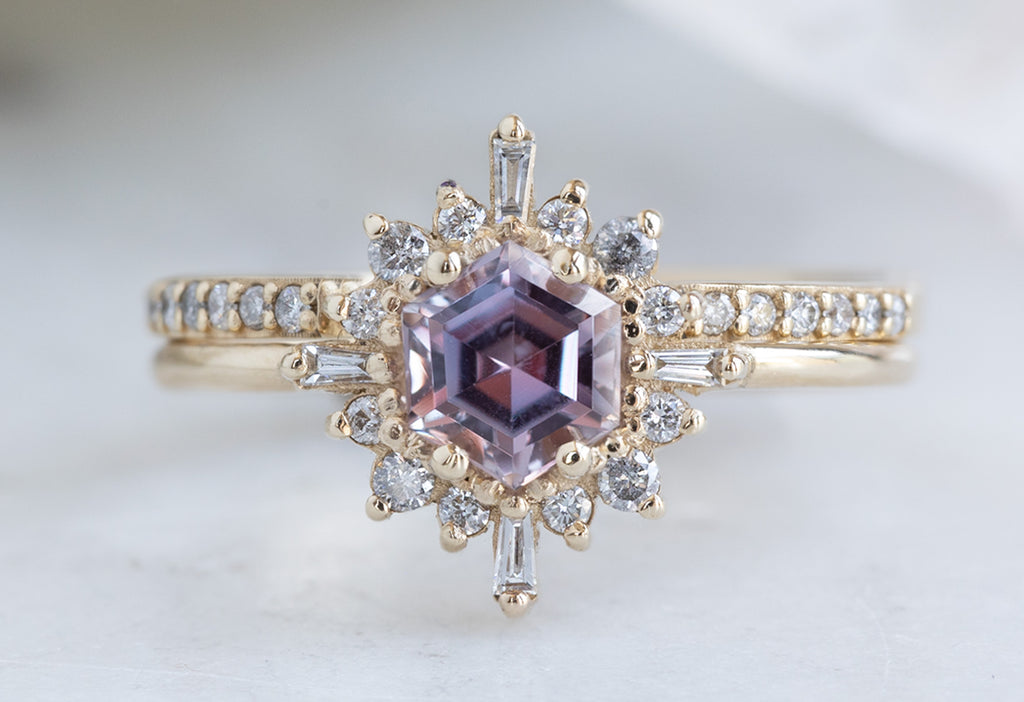 The Camellia Ring with a Hexagon Cut Pink Sapphire