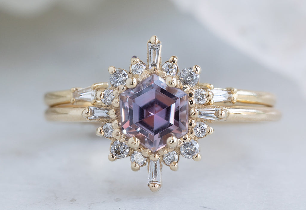 The Camellia Ring with a Hexagon Cut Pink Sapphire